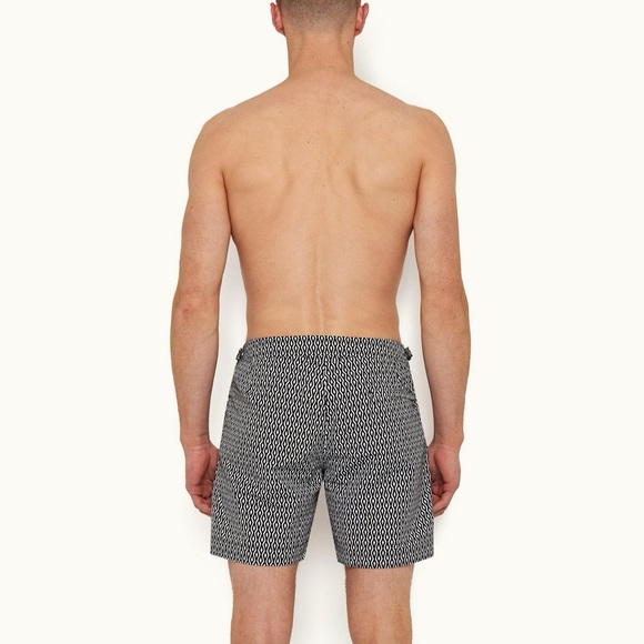 Orlebar Brown Bulldog Night Iris White Alado Geometric Mid-Length Swim Shorts. - Picture 3 of 12